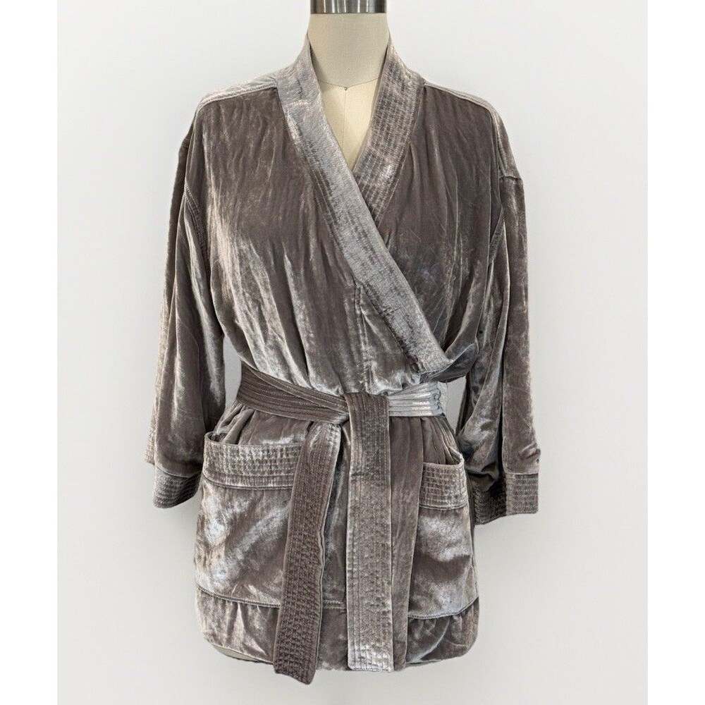 MOTHER  WomenSize Small Silver VELVET Kimono  Jacket Cardigan Open Silk Blend - Picture 3 of 16